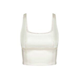 Wilfred Aritzia White Shine Satin Bustier Cropped Top Sz L